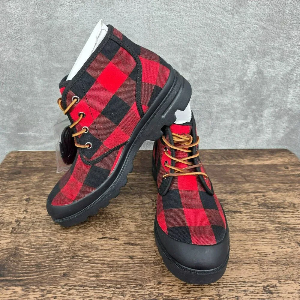 Polo Ralph Lauren Umar Buffalo Plaid Boots 9.5 Black Red Ankle Rugged Laces New